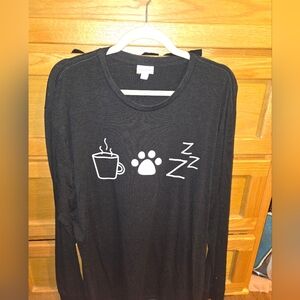 LuLaRoe Black Long Sleeve Shirt Coffee, Paws And Zzzzzzzz Size Large